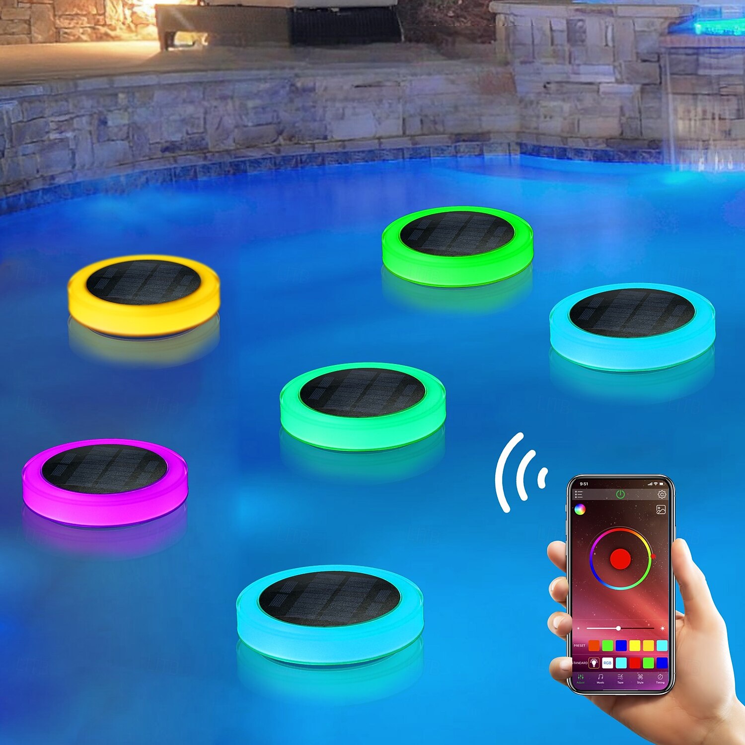 1 Pc Outdoor Waterproof Solar Pool Float Light Fountain Pool Landscape Light RGB16 Color Illusion Dimming Remote Control or APP Control Path Lawn Light 2025 - $71.99 –P13