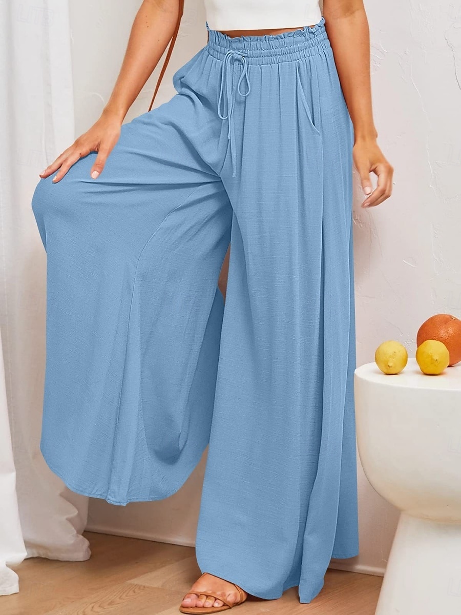 Pantaloni chinos larghi da donna pantaloni baggy basic casual lunghezza intera vita alta tasca semplice elastico comodo morbido confortevole micro-elastico all'aperto street blu arancione verde khaki del 2025 a $26.99 –P13