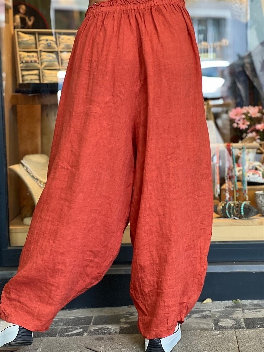 Calças Baggy Femininas de Pernas Largas de Cor Sólida Moda Bloomers Básico Comprimento Total Cintura Média Lisa com Bolso Cintura Elástica Conforto ao Ar Livre Microelástico Férias Rua Diário Dourado de 2025 por $25.99 –P1