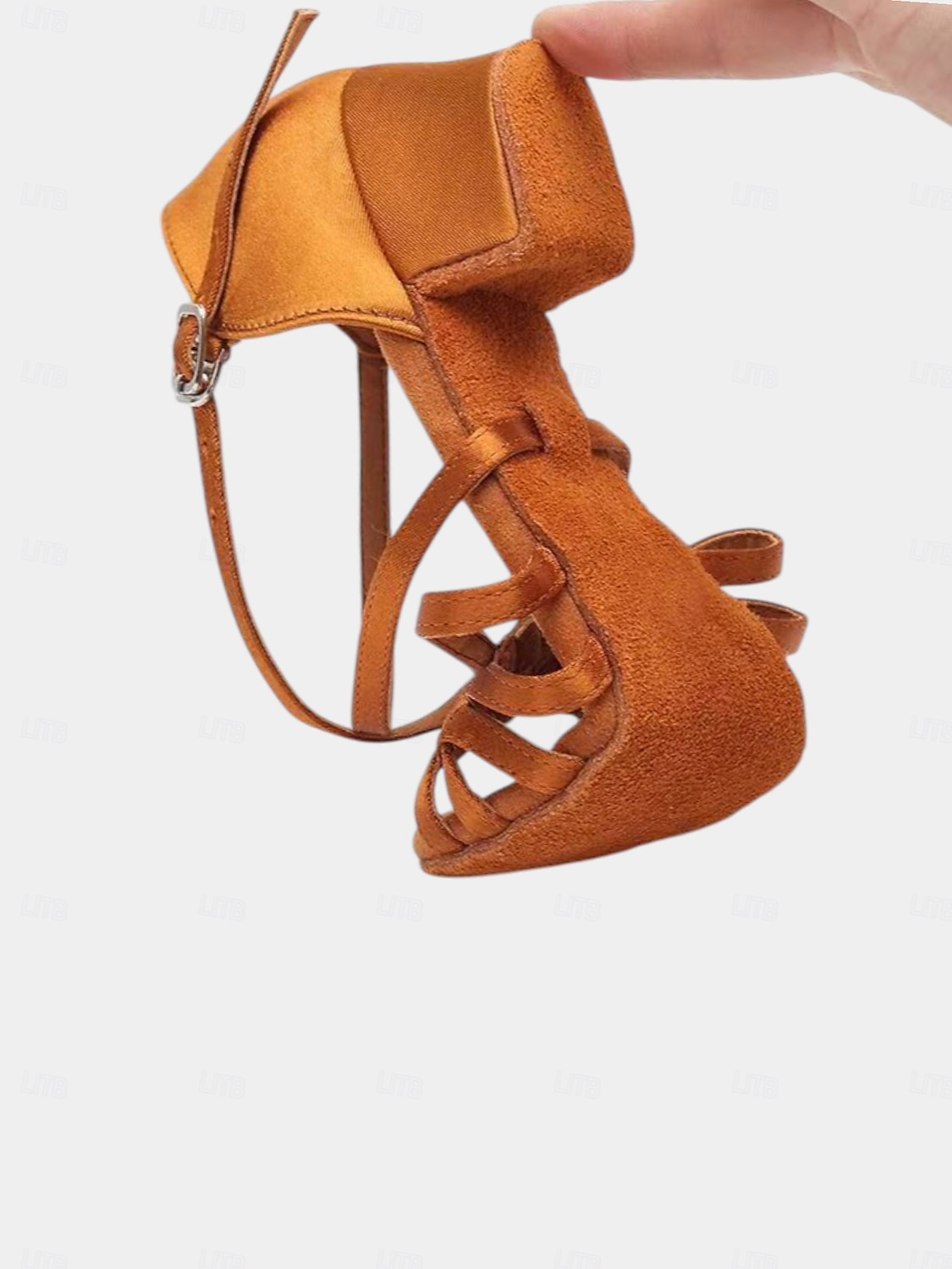 Sapatos de dança latina femininos bege com detalhe de tira trançada, design de salto baixo para apresentações de dança latina infantil de 2025 por $34.99 –P2