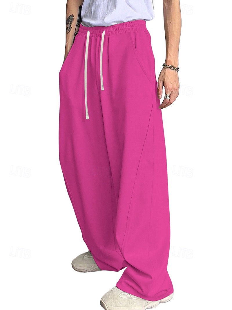 Herr Träningsbyxor med vida ben Atletiska byxor Långbyxor Snörning Elastisk midja Slät Komfort Andningsfunktion Ledigt Dagligen Helgdag Sport Mode Svart Vit 2026 - $22.99 –P14