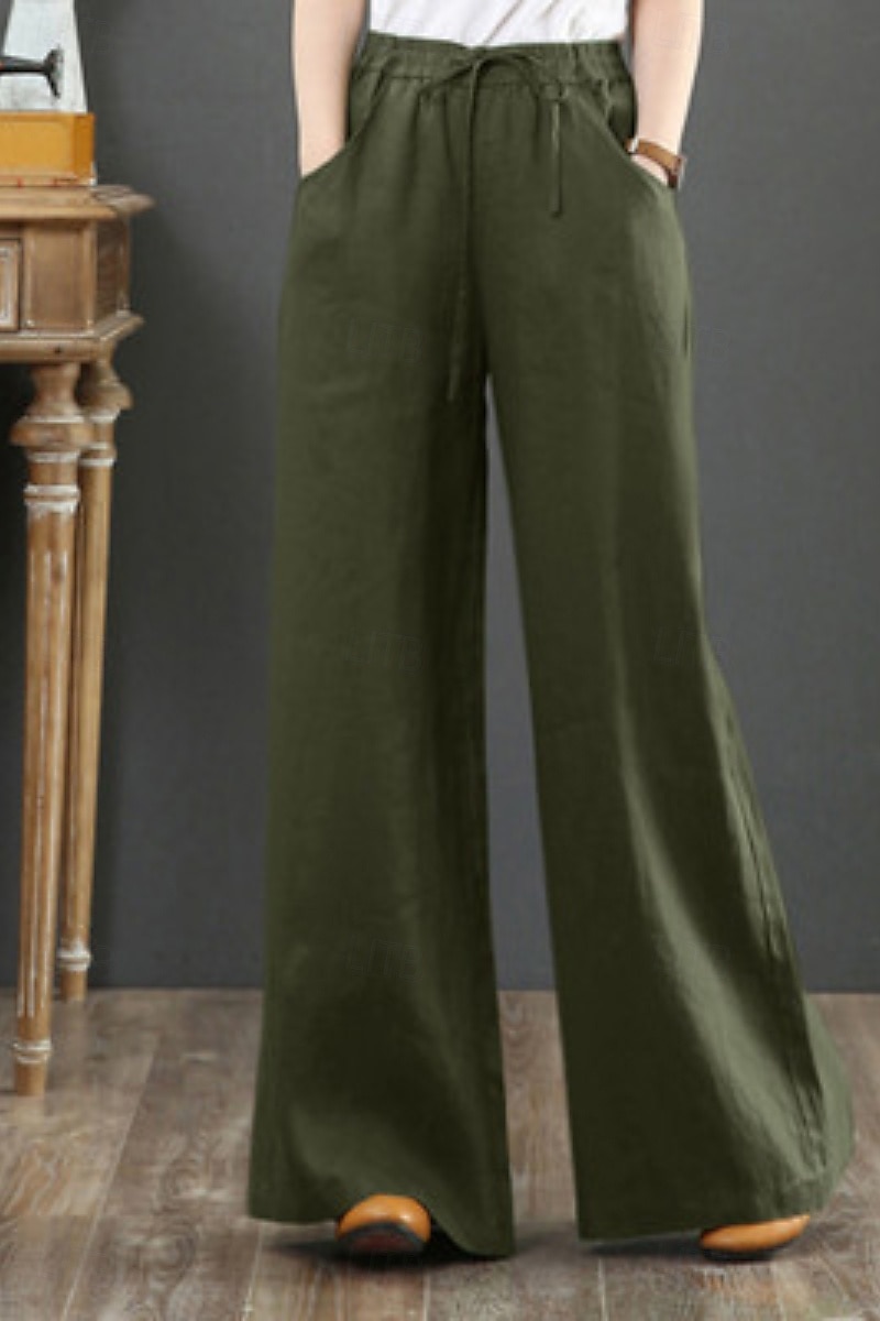Women's Cotton Linen Shorts Linen-Inspired Pants Cotton Linen Pants Fashion Streetwear Full Length Natural Plain Pocket Elastic Drawstring Design Comfy Comfortable Street Going out Apricot Jacinth 2025 - $15.99 –P11
