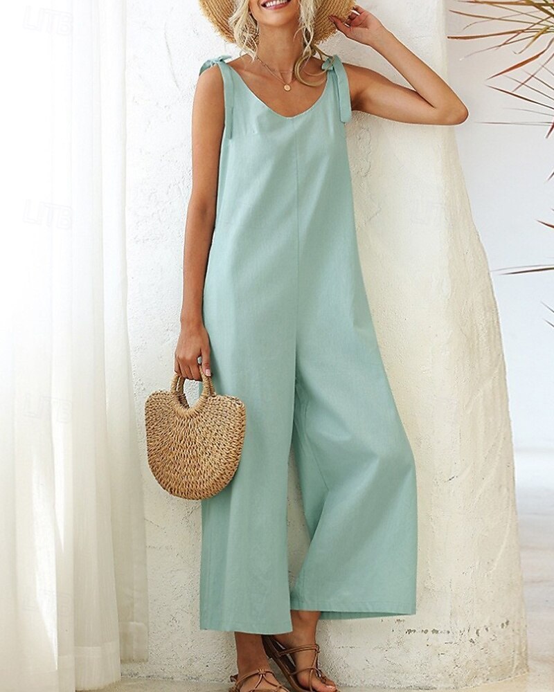 Women's Normal Dungarees Jumpsuit Streetwear Solid Color Sleeveless V Neck Backless Pocket Street Daily Regular Fit Black White Light Green Summer 2026 - $24.99 –P3