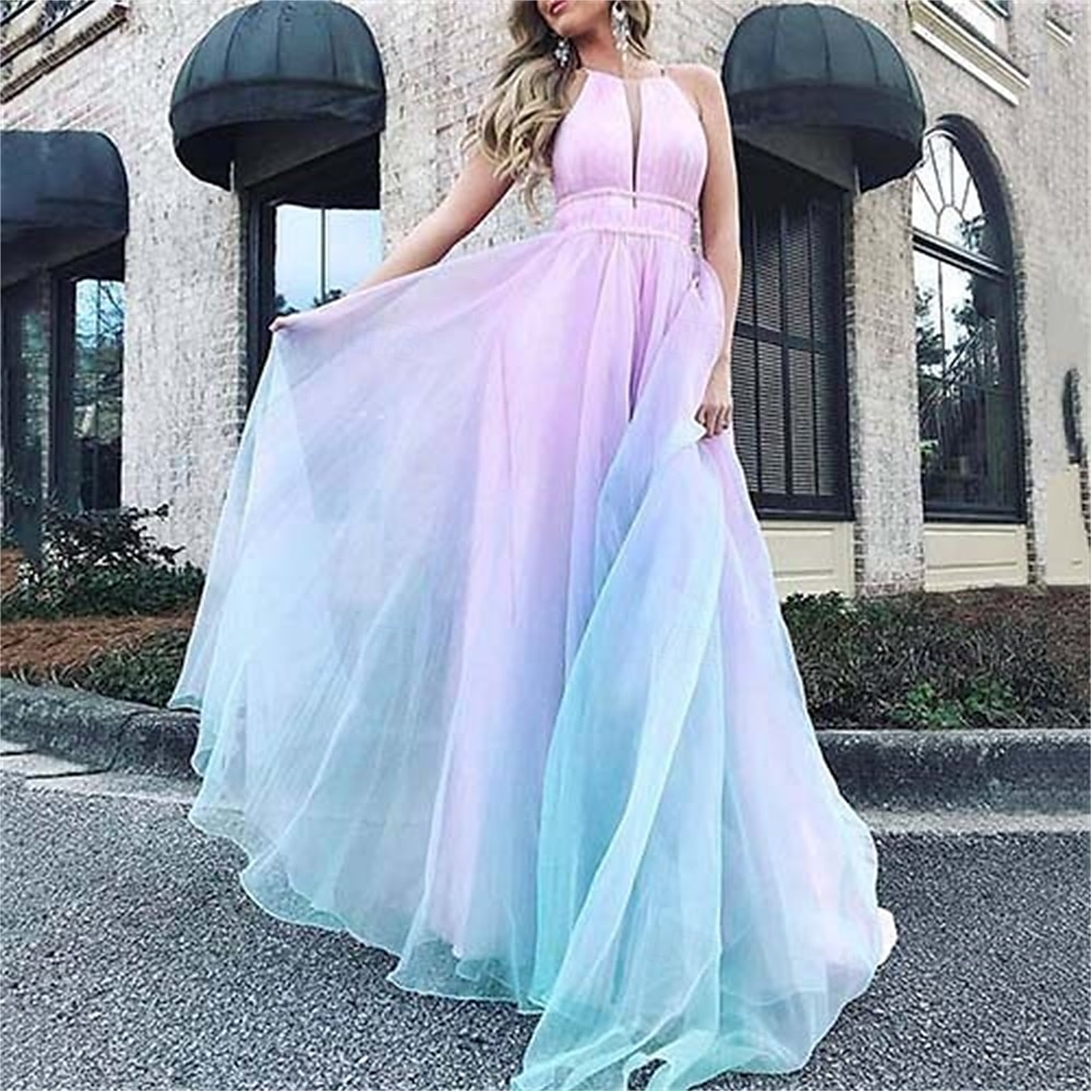 A-Lijn Quinceañera Jurken Elegante Jurk Bruiloft Bruiloft Gast Vloerlengte Mouwloos Halter Hals Katoen Rugloos met Plooien 2025 - $79.99 –P2
