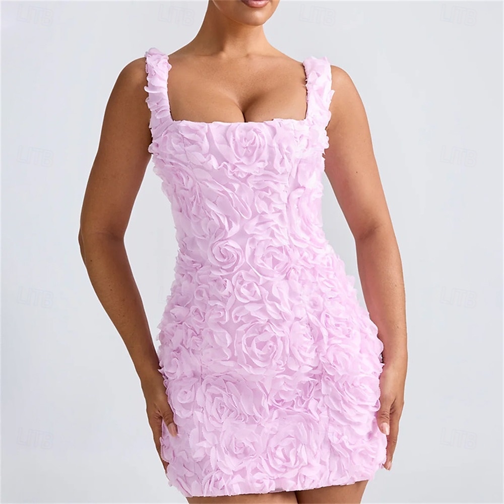 Robe de Quinceanera A-Line Élégante Robe de Mariage Invité de Mariage Courte  Mini Sans Manches Col Carré avec Fleurs 3D Rose de 2025 ? $99.99 –P4