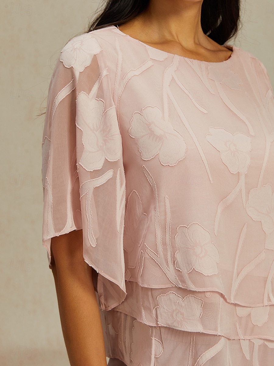 Dames Kanten overhemd Blouse Geklede topjes Chiffon-topjes Effen Kleur Bloemig Grafisch Elegant Stijlvol Basic Halve mouw Flutter mouw Boothals Normale tops Bruiloft gast Werk Dagelijks Asymetrische 2025 - $47.99 –P2