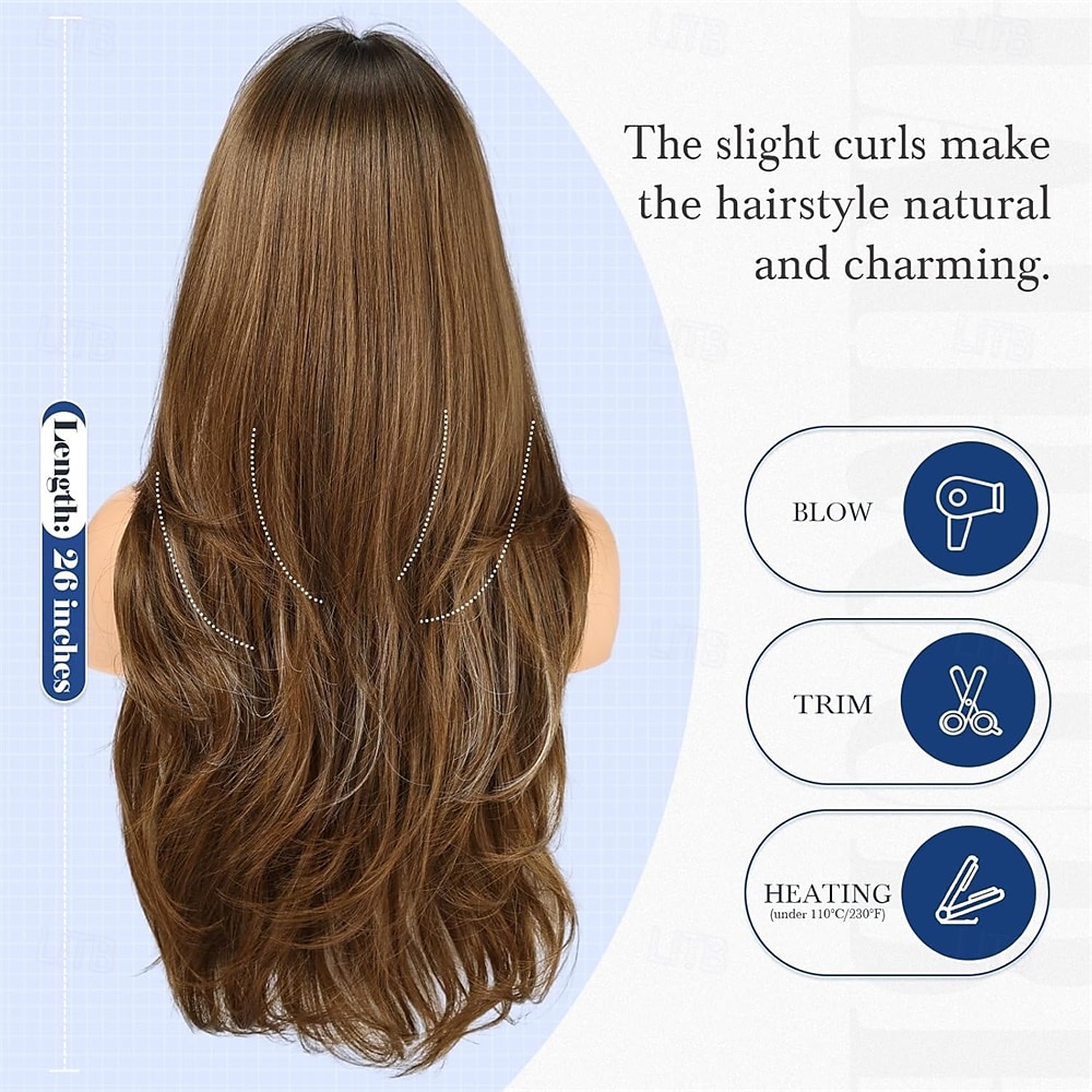 Long Ombre Brown with Highlight Wig with Bangs Layered Curly Wigs for Women Natural Synthetic Wigs for Daily Use 2025 - $27.99 –P5