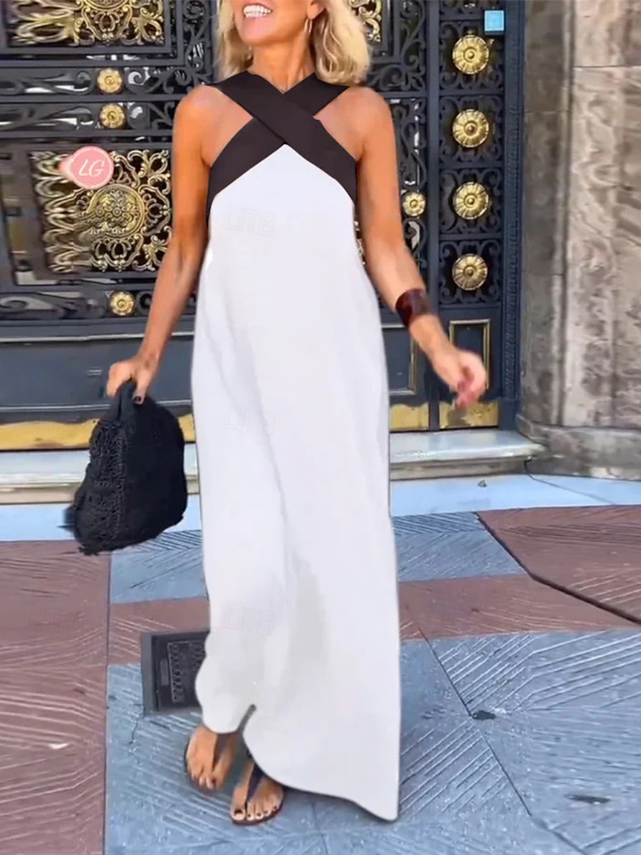 Femmes Robe maxi Robe d'été Occasionnel Quotidien Coupe régulière Graphique Sans manches Col Halter Noir Blanche Vin Fuchsia Été de 2025 ? zł124.99 –P6
