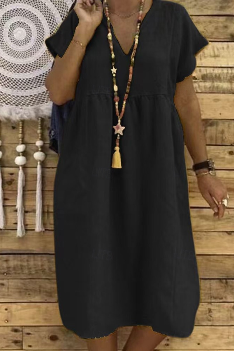 Pentru femei Rochie Mini Rochii inspirate din in Rochie din in bumbac De Bază Clasic Modern Vacanță Zilnic Concediu Fit regulat Simplu Manșon scurt În V Negru Galben Bleumarin Portocaliu Vară 2025 - $26.99 –P3