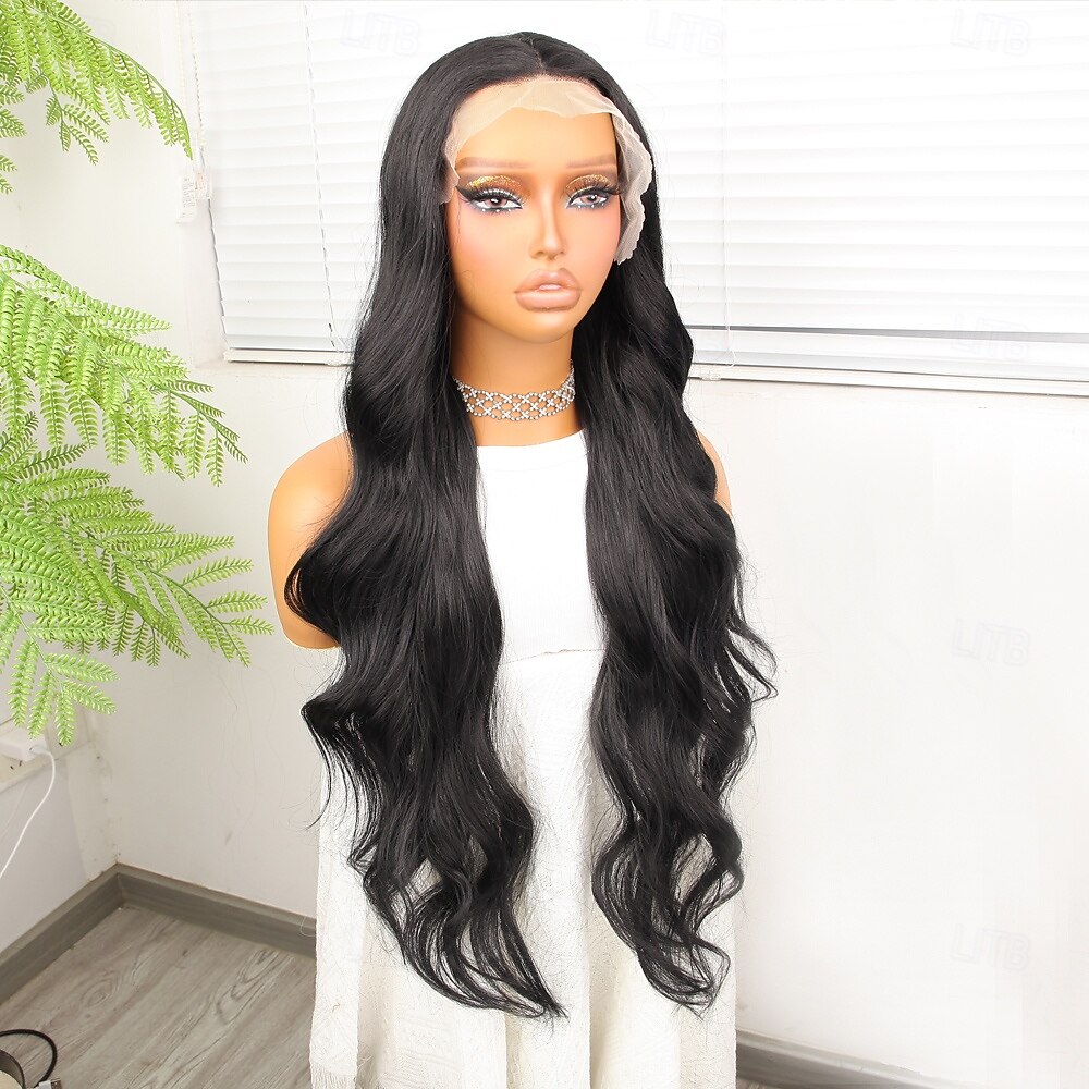 Synthetic Lace Wig Body Wave Style 30 inch Black Middle Part 13x4 Lace Front Wig Women's Wig Black 2026 - $76.99 –P4