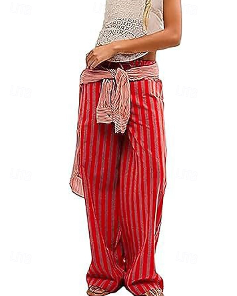 Dames broek Broeken Casual Volledige lengte Natuurlijk Gestreept Zak Elastisch ontwerp met trekkoord Comfortabel Voor buiten Uitgaan Weekend Rood Perzik Pauw Blauw Hyacinth Zwart Zomer Normale pasvorm 2025 - $22.99 –P3
