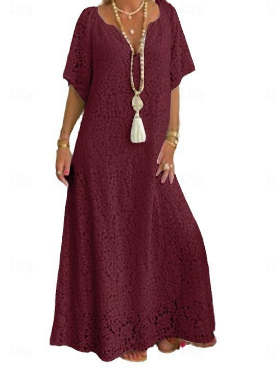 Robe Maxi Femme Robe A Ligne Uni Vacances Décontractée Boho Extérieur Sortie Ajustement Normal Graphique Manches Courtes Col V Noir Blanc Bordeaux Été de 2025 ? $41.99 –P4