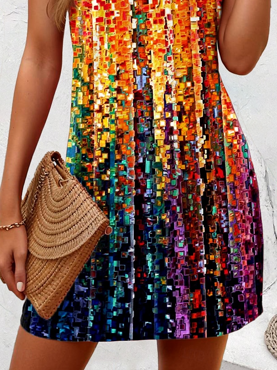Women's Mini Dress Sundress A Line Dress Tank Dress Off The Shoulder Dress Vacation Casual Boho Party Street Holiday Regular Fit Ombre Graphic Stripe Sleeveless U Neck Orange Summer 2025 - $21.99 –P3