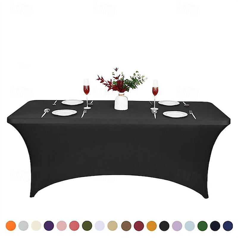 Housse de table en élasthanne pour table de 1,80 m, nappe extensible universelle ajustée pour fêtes, banquets, mariages et événements - noire de 2025 ? $23.99 –P5