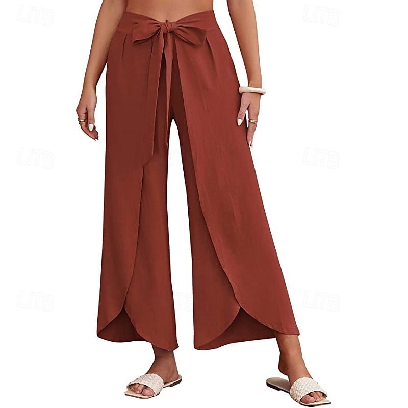 Per donna Pantaloni in cotone e lino Pantaloni Eleganti Casual Lunghezza intera Naturale Semplice Elastico in vita All'aperto Confortevole Streetwear Uscire Aalbicocca Giacinto Blu cielo chiaro Nero del 2025 a $27.99 –P4