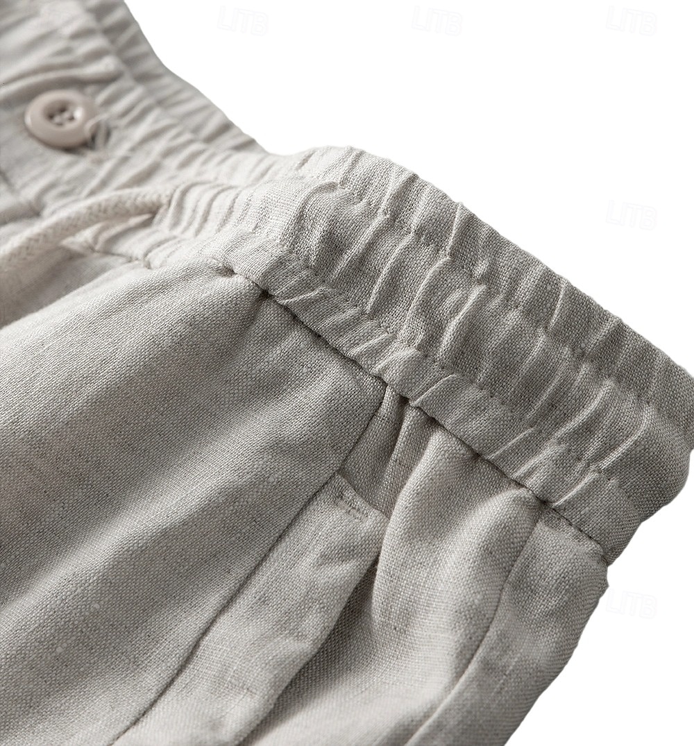 herrshorts i 100 % linne enfärgad knälång utomhus casual daglig semester etnisk stil denim blå ljus khaki oelastisk 2025 - $41.99 –P23