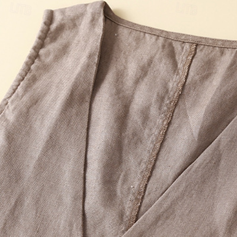 Γυναικεία Λινό από ψεύτικο βαμβάκι Τσέπη Κουμπιά Σκέτο Βασικό Καθημερινό Αμάνικο Λαιμόκοψη V Κανονικά μπλουζάκια Αργίες Εξόδου Μαύρο Πορτοκαλί Πράσινο του τριφυλλιού Χακί Μπεζ Καλοκαίρι 2026 - $22.99 –P3