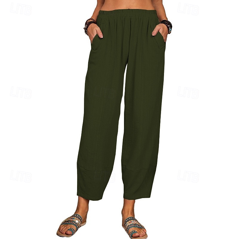 Per donna Pantaloni in cotone e lino Pantaloni Eleganti Streetwear Casual Lunghezza intera Naturale Semplice Tasca Elastico in vita Comodo Confortevole Uscire Weekend Vinaccia Grigio Nero Bianco del 2025 a $24.99 –P7