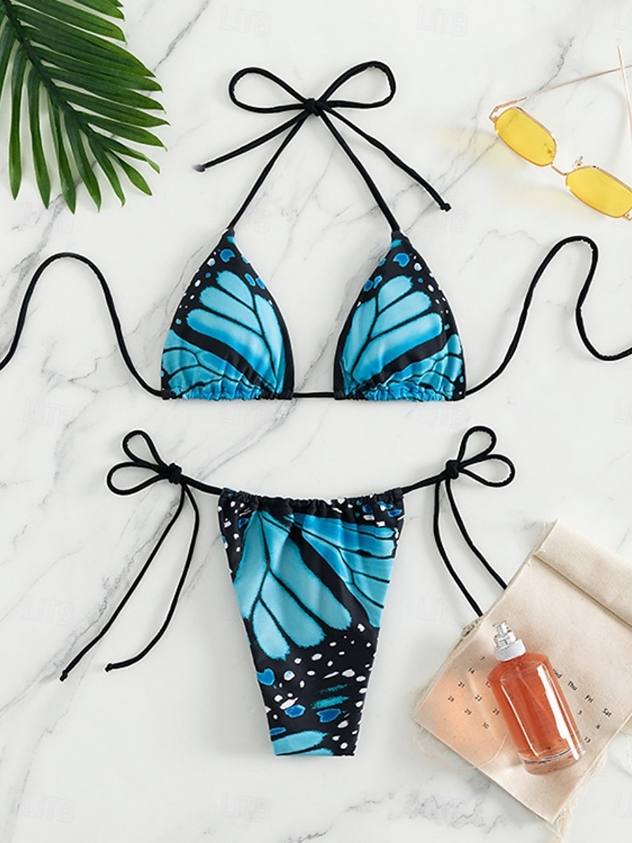 Női Fürdőruha Bikini 2 Részes Kötős Fürdőruha Hátsó nélküli Karcsúsító Nyári Tengerparti Ruházat Lepke Nyakpántos Ujjatlan Fürdőruhák 2025 - $19.99 –P9