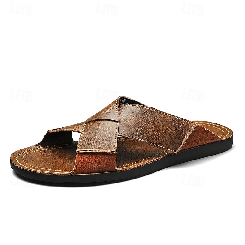Braune Herren-Sandalen mit Kreuzriemen aus Kunstleder – bequeme Schlupfsandalen mit hochwertiger Lederkonstruktion und verstellbarer Passform, ideal für entspannten Sommerlook und Outdoor-Abenteuer 2025 - $42.99 –P2