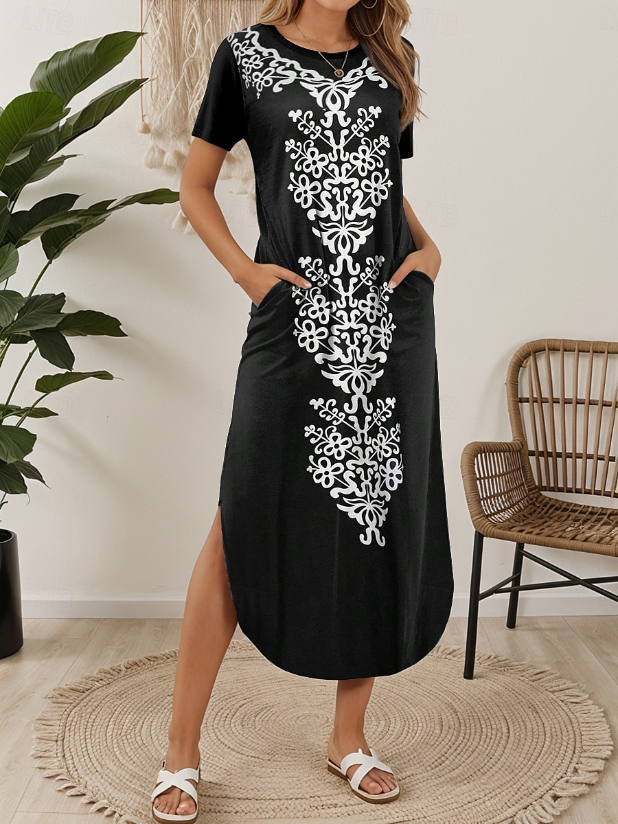 Femmes Robe Midi Robe T-Shirt Robe d'été Occasionnel Quotidien Coupe régulière Graphique Tribal Manche Courte Col ras du cou Blanche Bleu Violet Vert Été de 2025 ? $28.99 –P6
