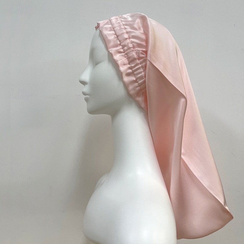Silke lang elastisk bånd lang hår sovekappe pustende vindbeskyttende varm silke mulberry silke elastisk hårhette hatt 2025 - $27.99 –P6