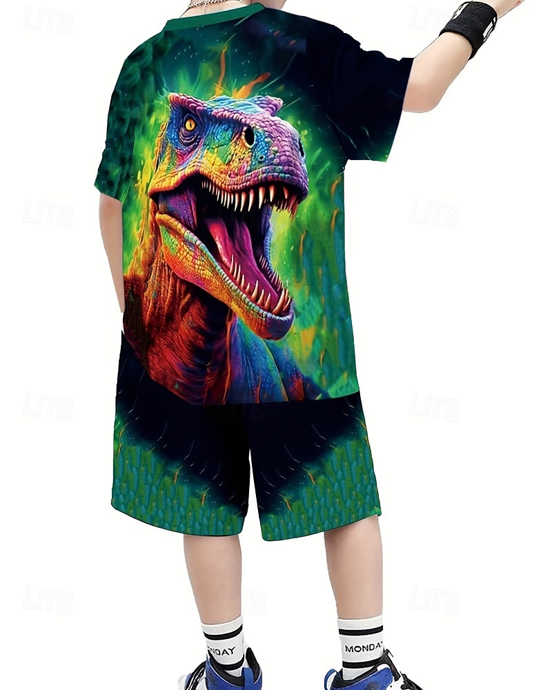 Jungen 3D Dinosaurier T-Shirt & Shorts Set Kurzarm Sommer Frühling Sport Mode Täglich Kinder 4-12 Jahre Rundhalsausschnitt Outdoor Urlaub Sport Figurbetonter Schnitt 2025 - $22.99 –P2