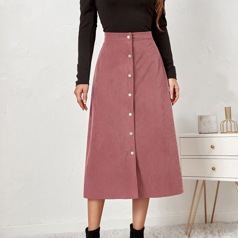 Pentru femei Fustă Casual Midi Talie Medie Fuste Simplu Zdrobit Micro-elastic Vacanță Stradă Negru Roz Îmbujorat Roșu Vin Culoarea ghimbirului Vară Catifea 2025 - $23.99 –P14