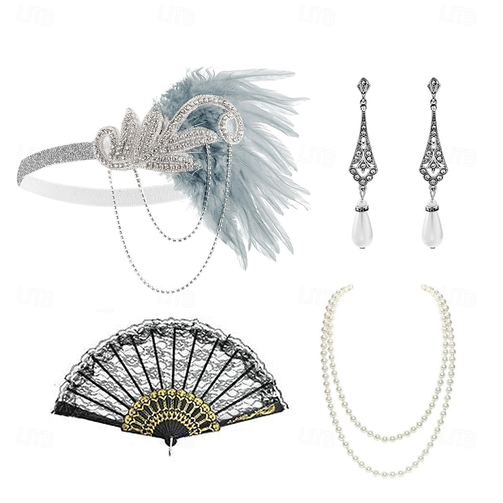 1920-tallet Den store Gatsby Flapperpannebånd i 1920-stil Den store Gatsby Fjær Kontor / Bedrift Glitrende glitter Krystall / Rhinstein Kostyme Dame Karneval Valentinsdag Maskerade Festkveldsklær 2025 - $21.99 –P4