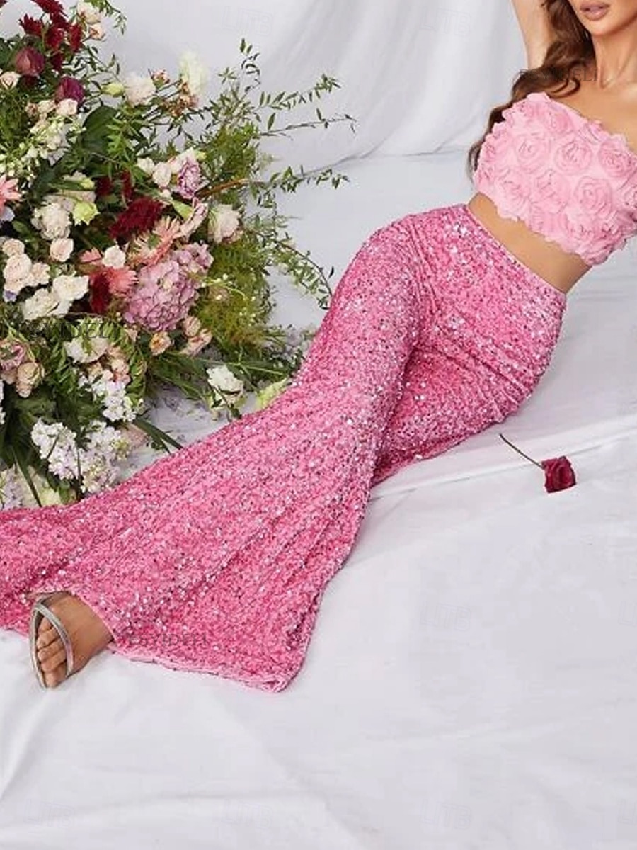 Pantalons Baggy en Coton Lin Femme Chino à Jambes Larges Mode Streetwear Longueur Complète Taille Haute Uni Sequins Confort Doux Agréable Micro-élastique Extérieur Soirée Rue Noir Rose Rouge Été de 2025 ? $39.99 –P3