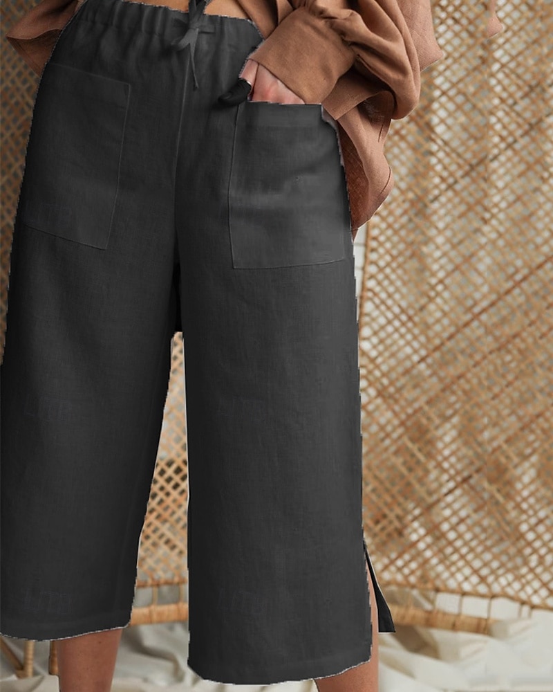 Per donna Pantaloni in cotone e lino Pantaloni Palazzo Moda Streetwear Comfort Lunghezza al polpaccio Misura del girovita medio Semplice Elastico in vita Comodo All'aperto Confortevole Streetwear del 2025 a $26.99 –P9