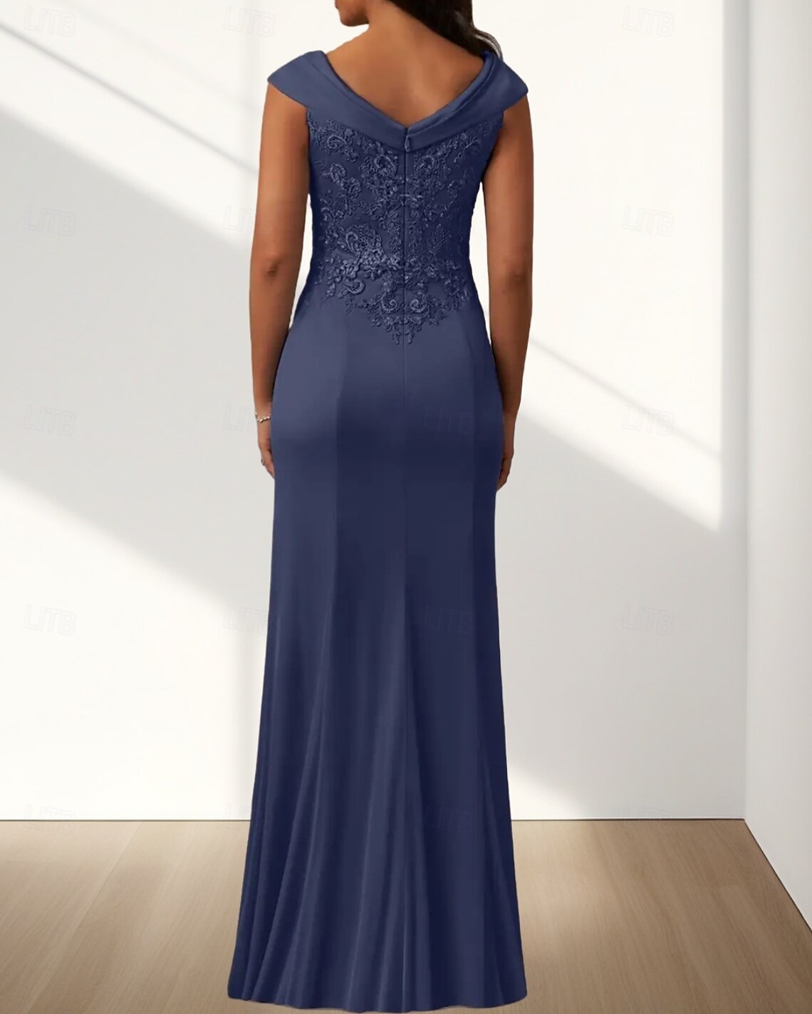 Vestido Mãe da Noiva Sereia  Trompete Convidada de Casamento Elegante Decote em V Comprimento de Chão Chiffon Sem Mangas com Rendas e Apliques Fenda Frontal de 2025 por $176.99 –P2