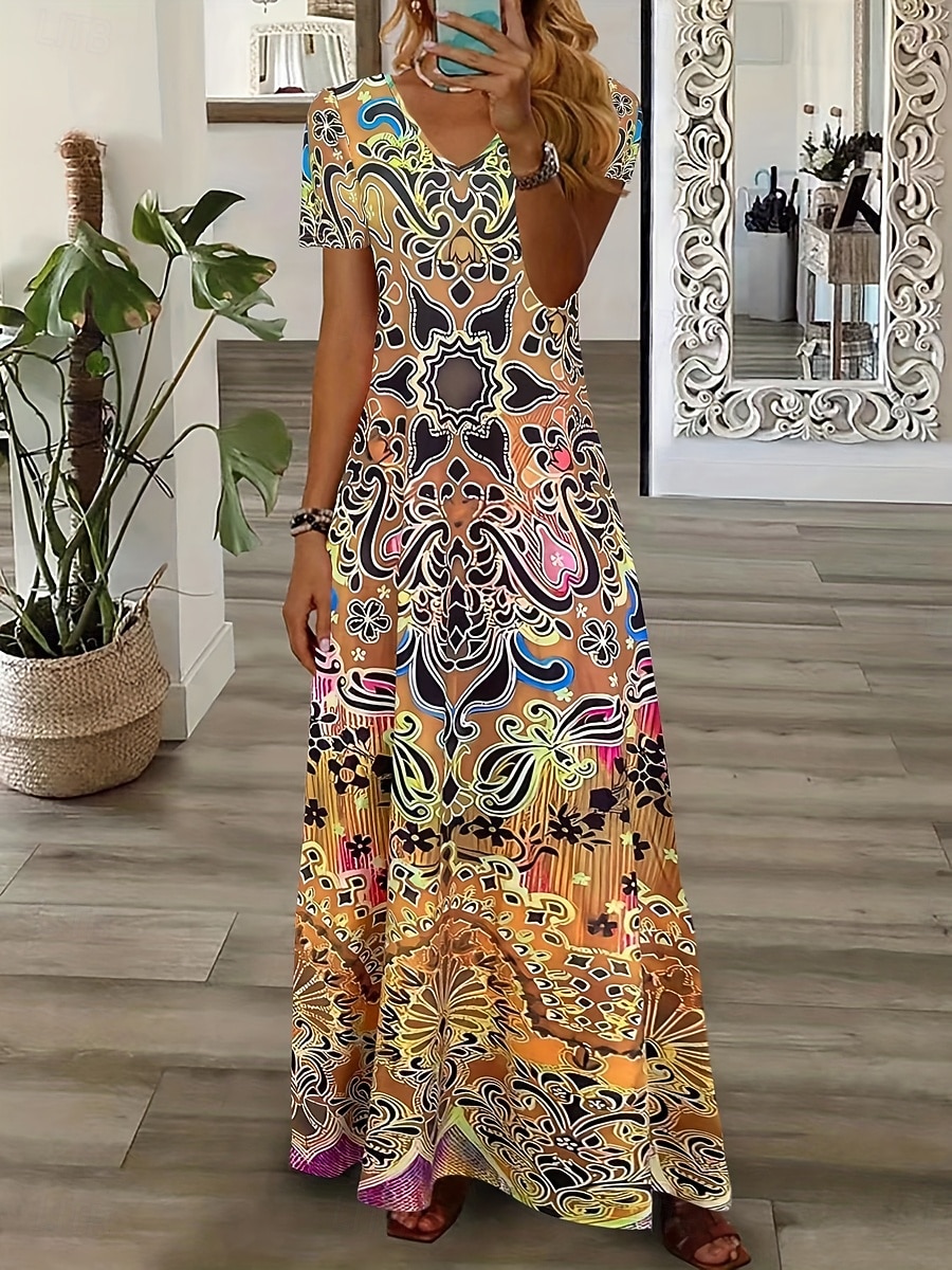 Pentru femei Rochie Maxi Rochii Tricou Rochie de Vară Rochie de vară Vacanță Boho Concediu Fit regulat Grafic Tribal Abstract Manșon scurt Stil Nautic Galben Albastru piscină Mov Portocaliu Var 2025 - $28.99 –P3