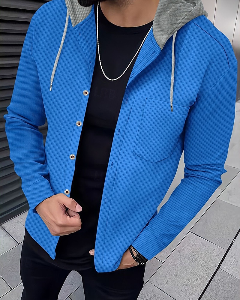 Herren Leichte Jacke Sommerjacke Hemdjacke übergangsjacke Urlaub Täglich Warm Tasche Frühling & Herbst Farbblock Mode Klassisch Mit Kapuze Regulär Schwarz Weiß Königliches Blau Khaki Grau Jacken 2025 - $26.99 –P4