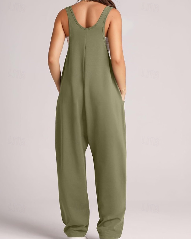 tuta salopette normale da donna streetwear tinta unita senza maniche scollo a V tasche per uscire fine settimana vestibilità regolare nero verde chiaro rosa estate del 2026 a $26.99 –P7