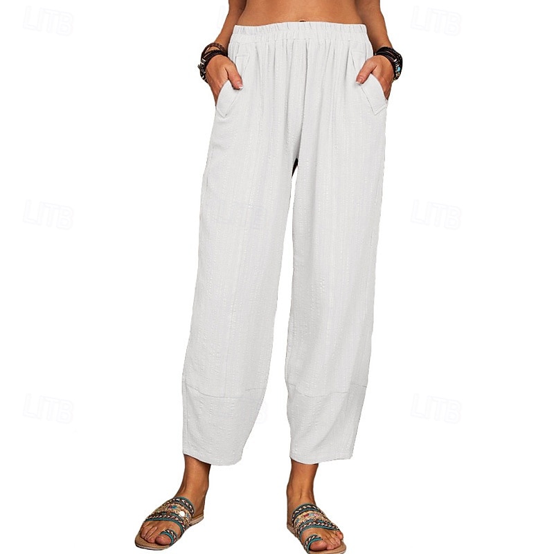 Per donna Pantaloni in cotone e lino Pantaloni Eleganti Streetwear Casual Lunghezza intera Naturale Semplice Tasca Elastico in vita Comodo Confortevole Uscire Weekend Vinaccia Grigio Nero Bianco del 2025 a $24.99 –P15