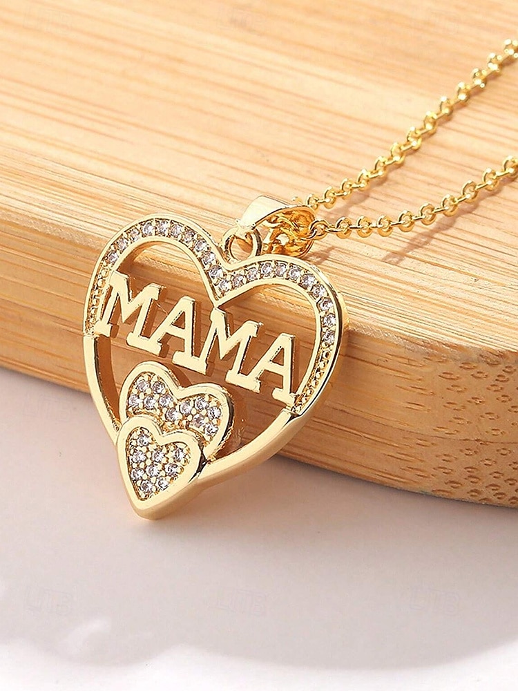 Gouden hart "mama" hanger ketting met strass-accenten - elegant Moederdag sieraden cadeau voor vrouwen, moeders en grootmoeders 2025 - $7.99 –P3