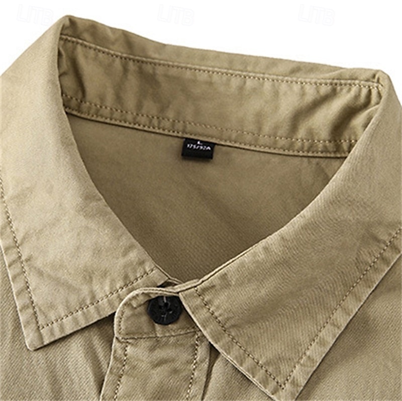 Herren Hemd Sommerhemd Freizeithemd Knopfhemd Cargohemd Dunkel Blau Kaki Armeegrün Langarm Einfach Hemdkragen Urlaub Hawaiianisch Tasche Bekleidung 100% Baumwolle Mode Lässig Bequem 2025 - $36.99 –P2