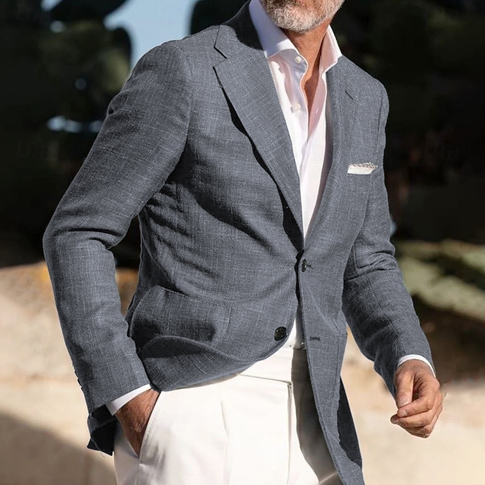 Blazer en lin pour hommes veste de sport mode décontracté été unis blazer en lin bleu poussiéreux vert armée coupe standard à boutons simples 2 boutons de 2025 ? $75.99 –P4