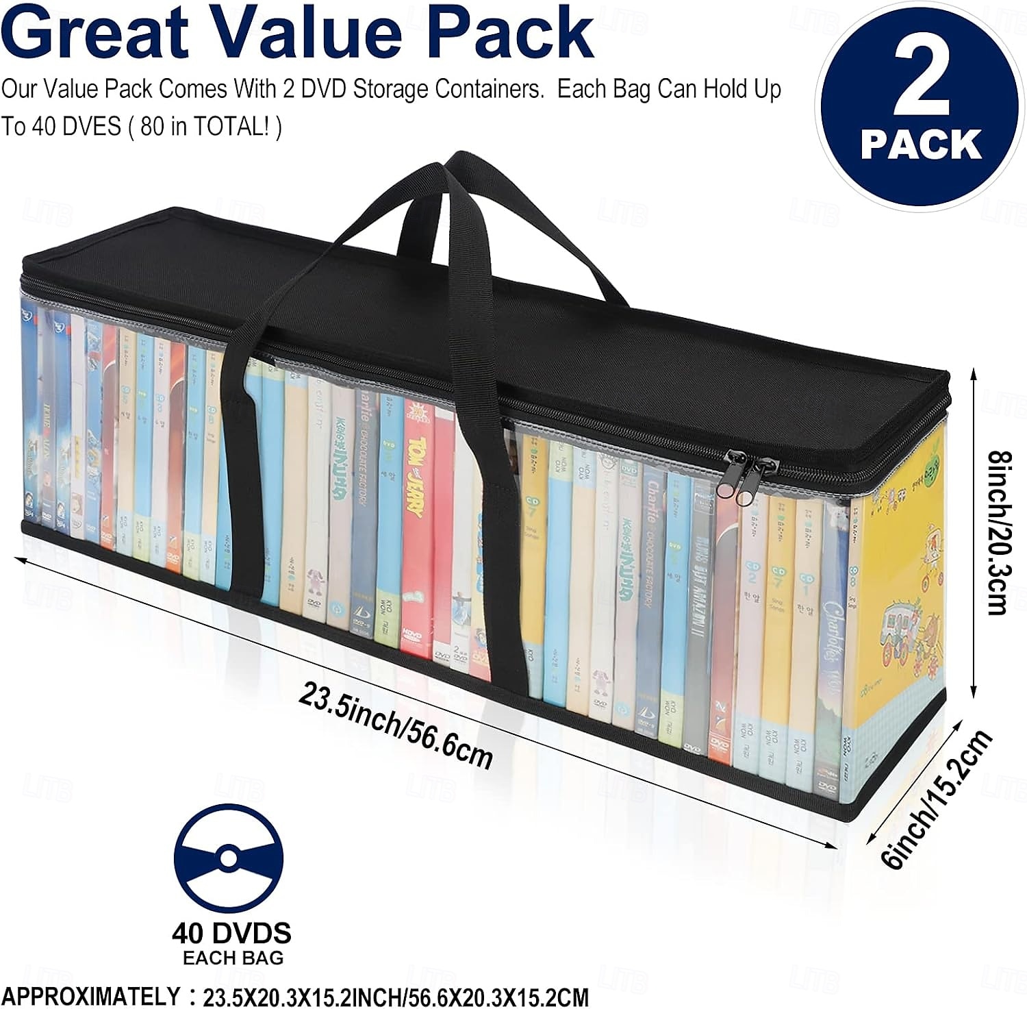 Lot de 2 sacs de rangement pour CD, étuis, supports de boîtiers DVD, sacs de transport de disques vinyles avec poignées, organisateur de stockage multimédia pour DVD/CD/jeux vidéo, disques Blu-ray de 2025 ? $13.99 –P2