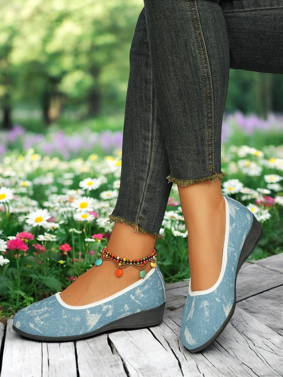 pantofi cu pană de balet din denim pentru femei – pantofi confortabili cu vârf rotund pentru ieșiri casual, picnicuri de primăvară și plimbări în grădină 2025 - $19.99 –P3