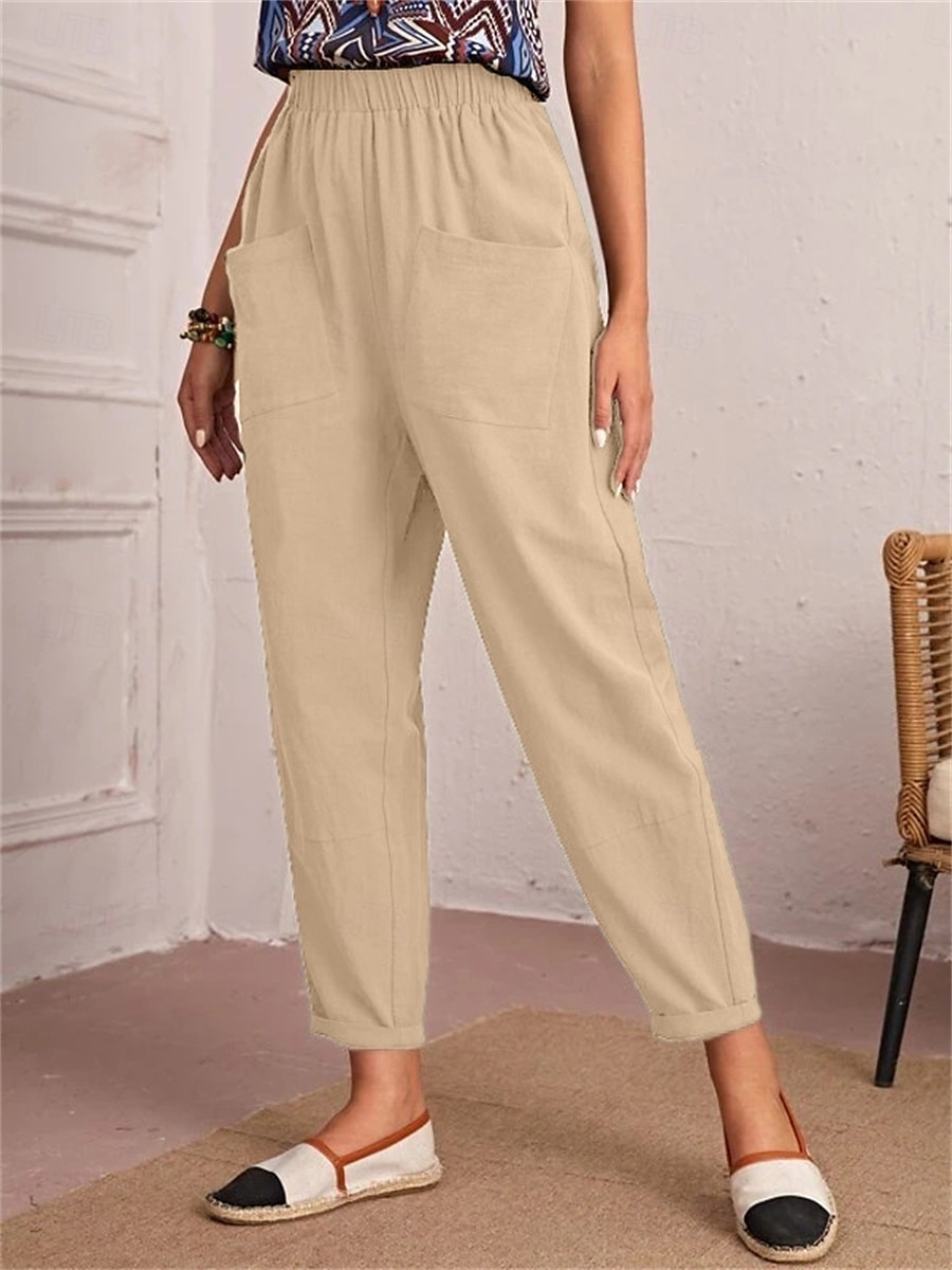 Per donna Pantaloni Affusolati Chinos Moda Streetwear Essenziale Lunghezza alla caviglia Vita media Semplice Tasca Elastico in vita Comodità All'aperto Micro-elastico Vacanza Streetwear Quotidiano del 2025 a $22.99 –P12
