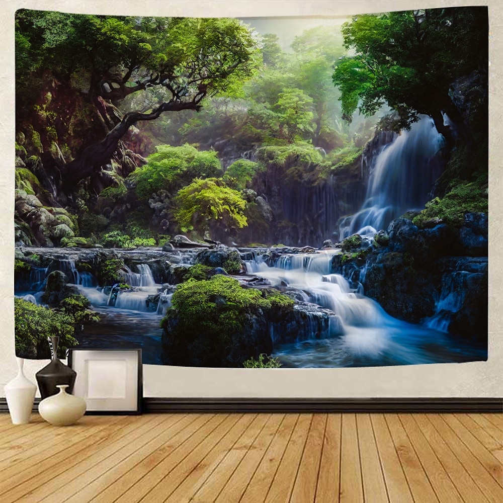 Magnificent Forest Waterfall Landscape Hanging Tapestry Mural Art Large Tapestry Mural Decoration Photos Background Carpet Curtains Home Bedroom Living Room Decoration 2025 - $13.99 –P3