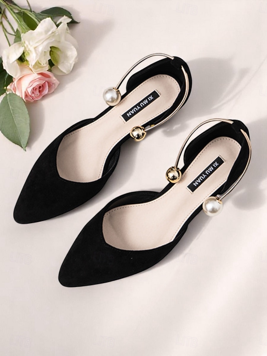 Women's Burgundy Pointed Toe Flats – Suede Shoes with Pearl Anklet Strap for Elegant Daytime Dates 2026 - $46.99 –P3