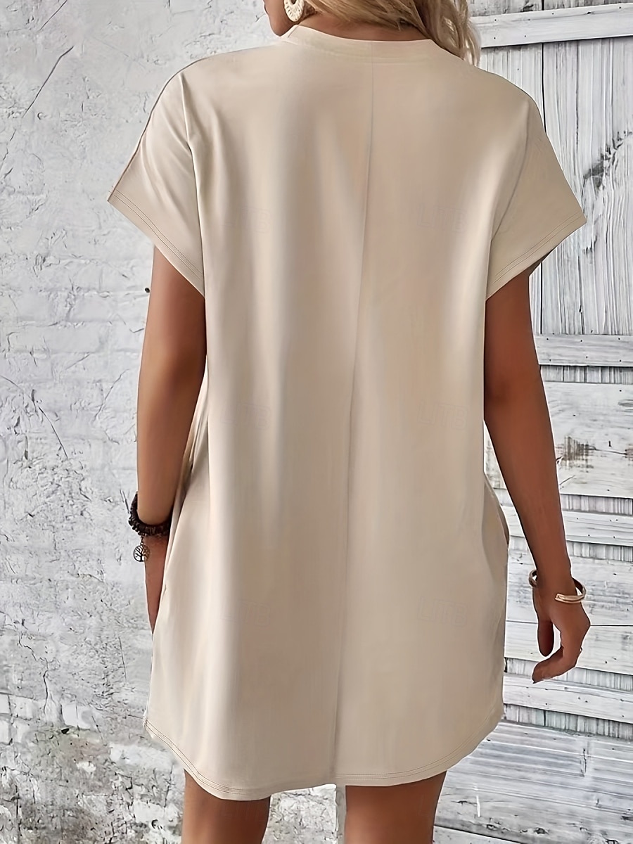 Damen Mini Kleid T-Shirt Kleid Tee Kleid einfarbig Sommer Kleid lässig täglich reguläre Passform Grafik Kurzarm V-Ausschnitt Schwarz Rot Olivgrün Aprikose Sommer 2025 - $19.99 –P4