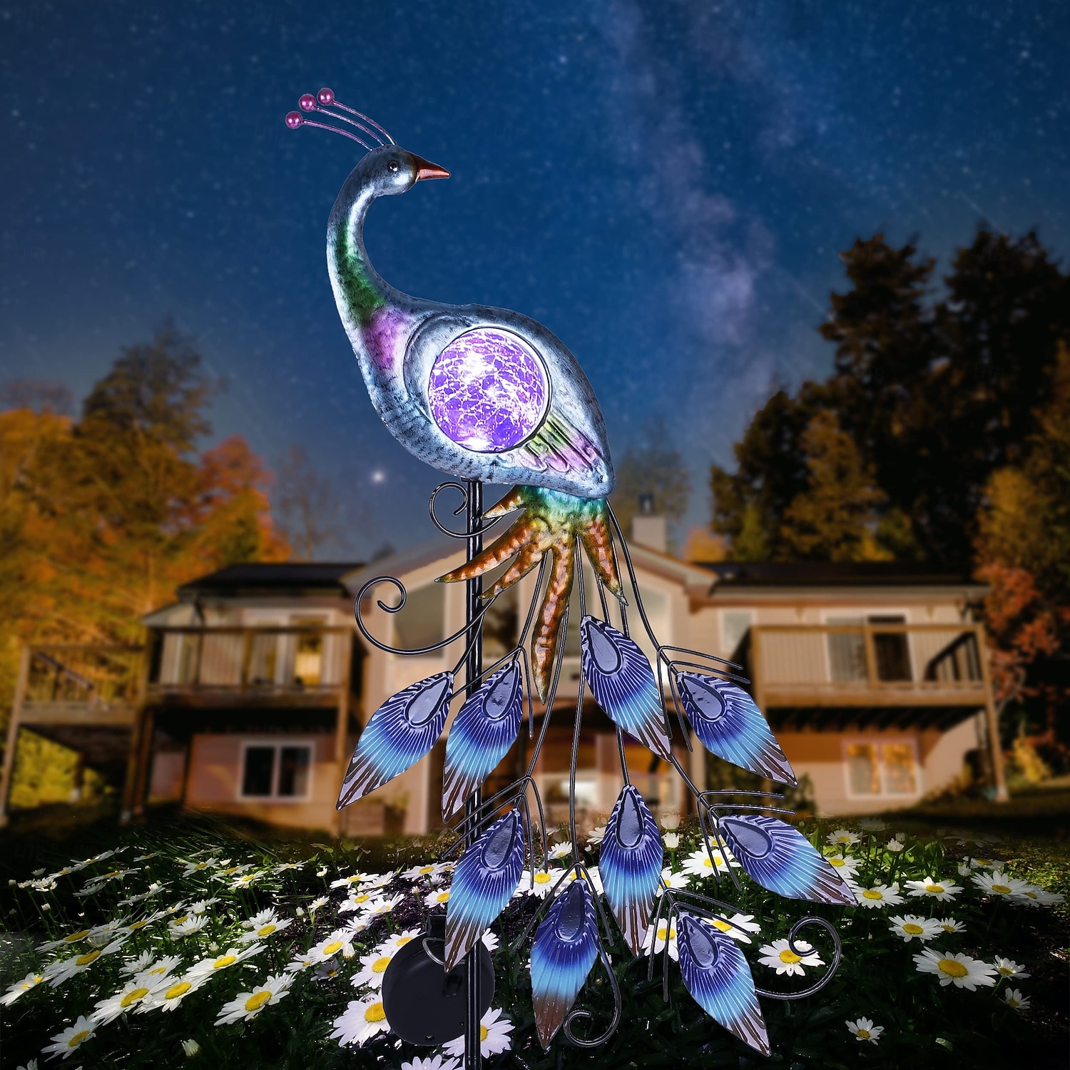 1 Pc Outdoor Solar Waterproof Metal Peacock Glass Ball Plug in Light 31.5Inch Courtyard Garden Park Lawn Path Landscape Light Festival Wedding Party Atmosphere Decoration Light 2025 - $21.99 –P4