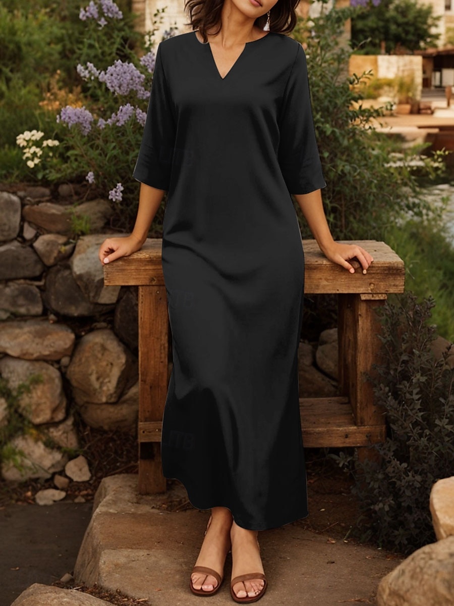 Damen Maxikleid T-Shirt-Kleid Shiftkleid Urlaub Strand Outdoor Ausgehen Normale Passform Einfarbig Grafik Halbarm V Ausschnitt Schwarz Weiß Rosa Grün Sommer Frühling 2025 - $46.99 –P4