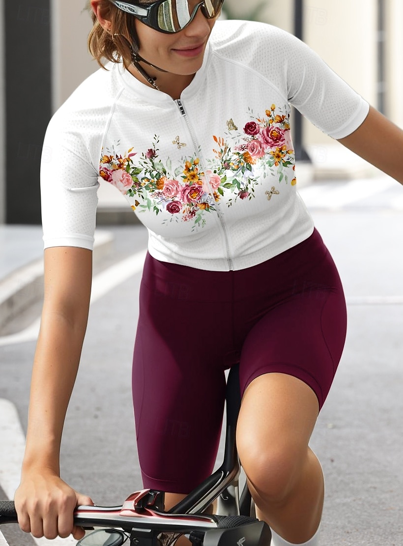 Femmes Maillot de cyclisme Graphique Motif Floral Manche Courte Cyclisme Maillot Top avec 3 poches arrière Écran solaire Résistant aux UV Séchage Rapide Bandes réfléchissantes Des sports Blanche de 2025 ? $30.99 –P3