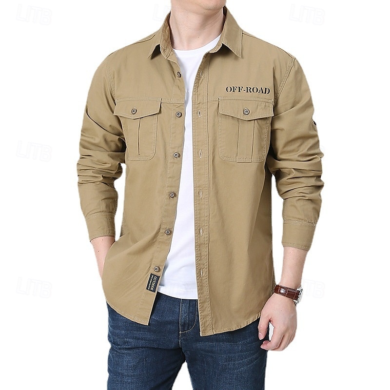 Voor heren Overhemd Zomer overhemd Normaal shirt Overhemd met knopen Cargoshirt Donker Marine khaki Leger Groen Beige Lange mouw Citaten & Gezegdes Overhemdkraag Vakantie Hawaii Zak Kleding 100 2025 - $30.99 –P2