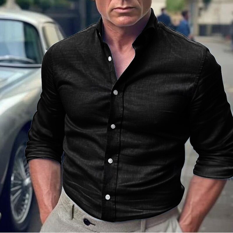 Per uomo Camicia di cotone Nero Bianco Kaki Grigio scuro Azzurro Manica Lunga Semplice Bavero Vacanza Casual Quotidiano Abbigliamento 100% Cotone Moda Casual Confortevole del 2025 a $27.99 –P8